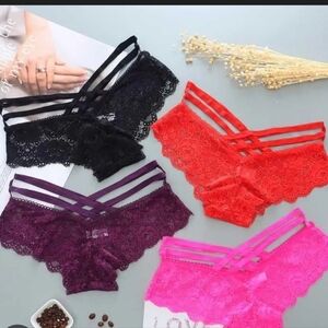 Bundle (2) Lace Criss Cross Thong Panties Cotton Gusset Strappy Lingerie New